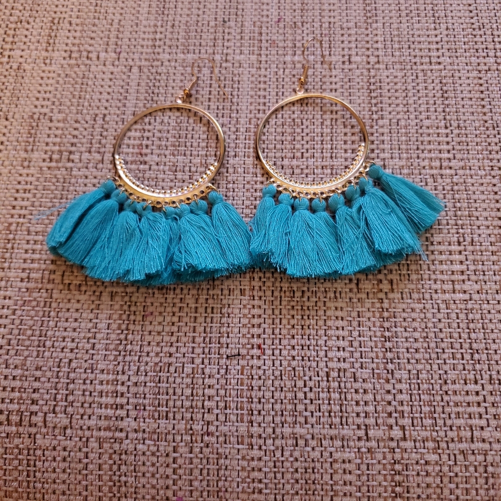 Teal tassel earrings